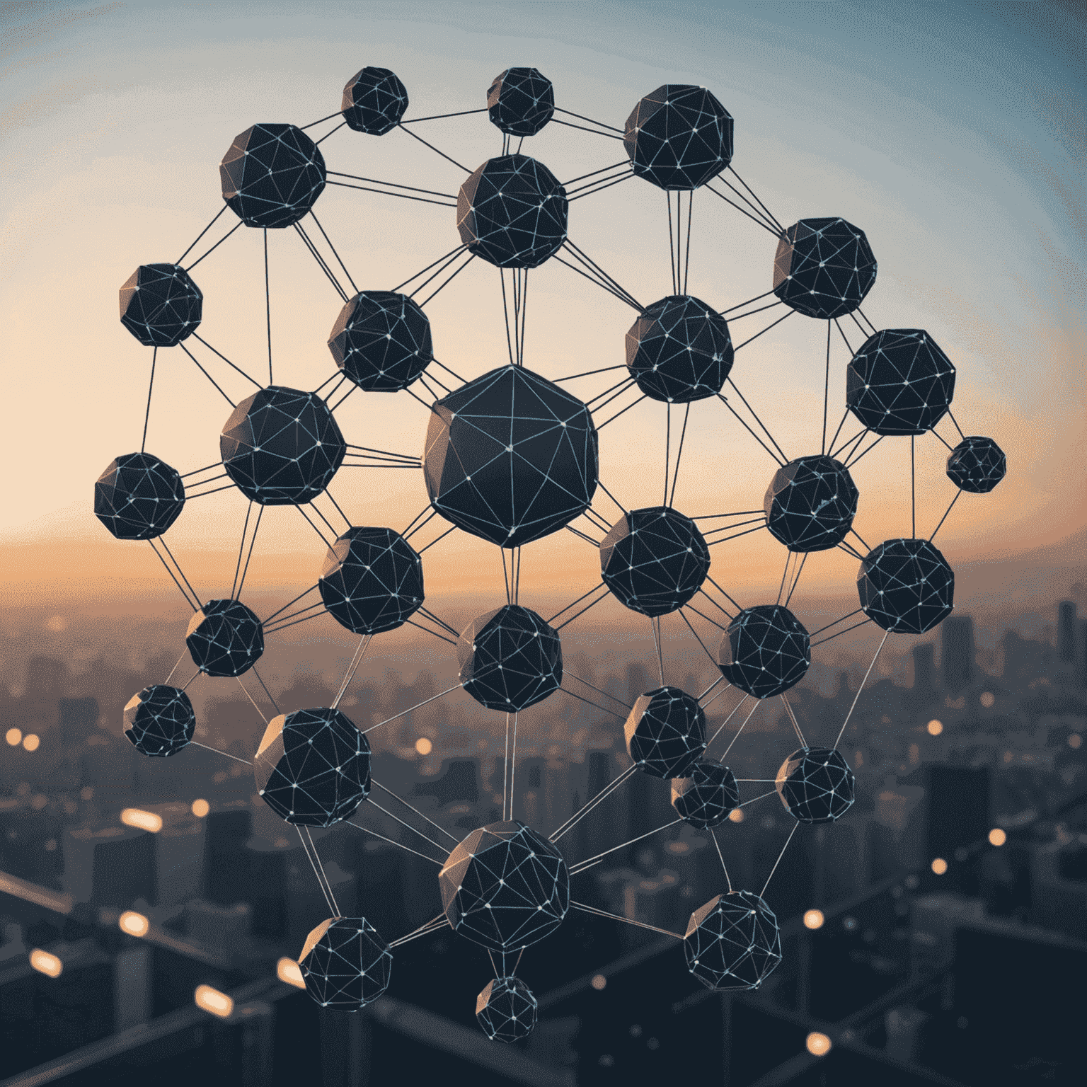 Illustration of blockchain network with connected nodes, representing secure and decentralized data storage