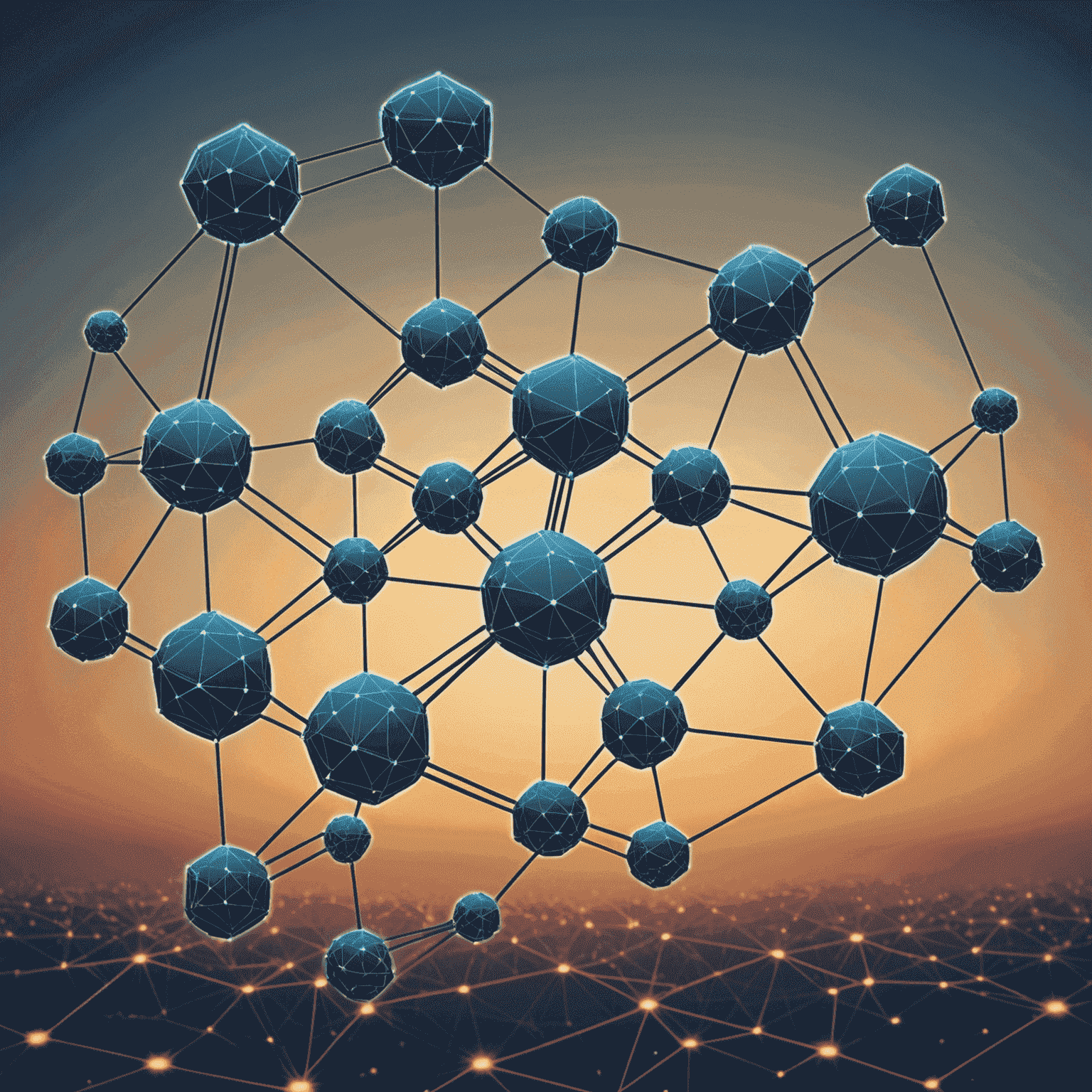 Illustration of blockchain network with connected nodes, representing secure and decentralized data storage and transmission