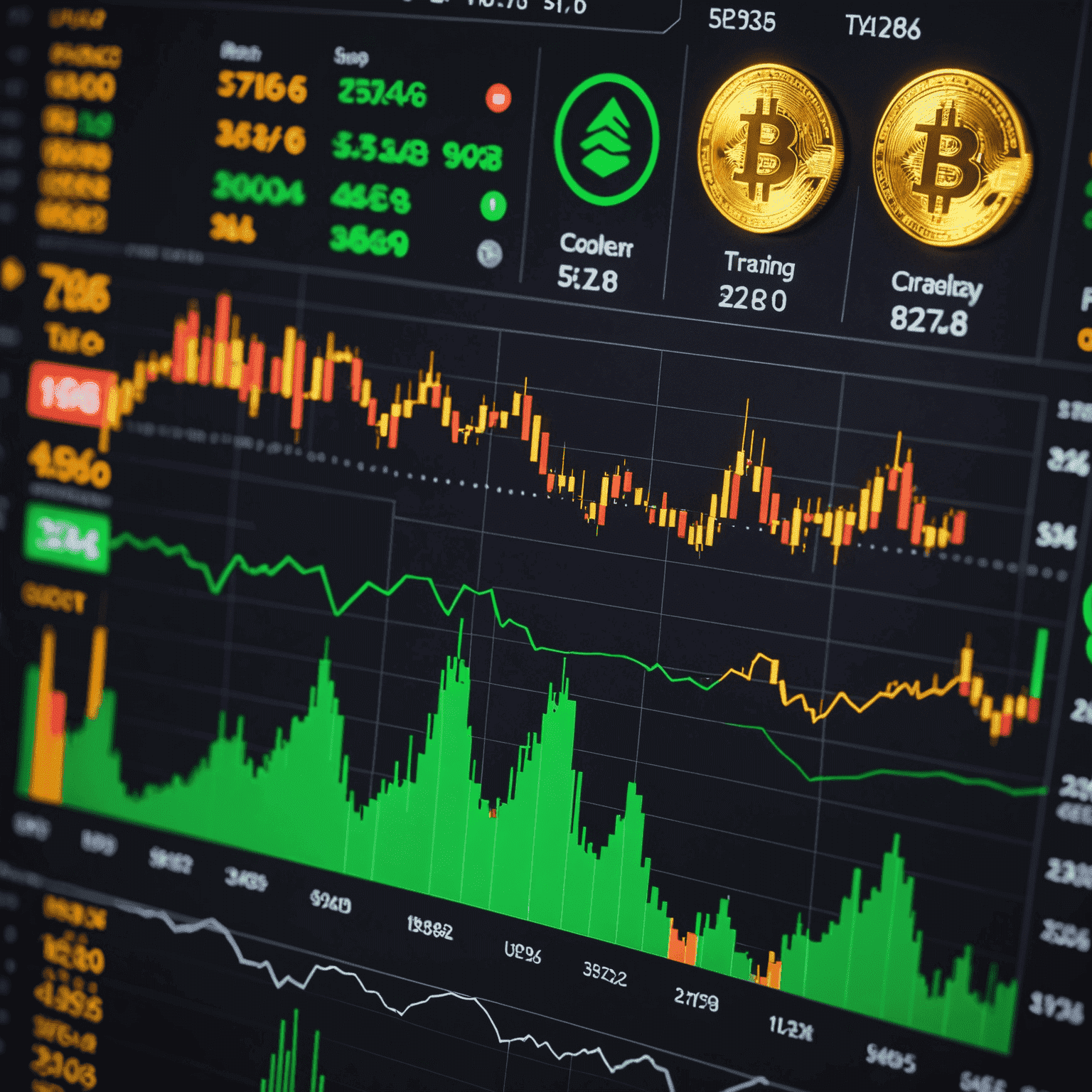 Chart showing cryptocurrency price fluctuations and trading indicators, symbolizing profitable trading strategies